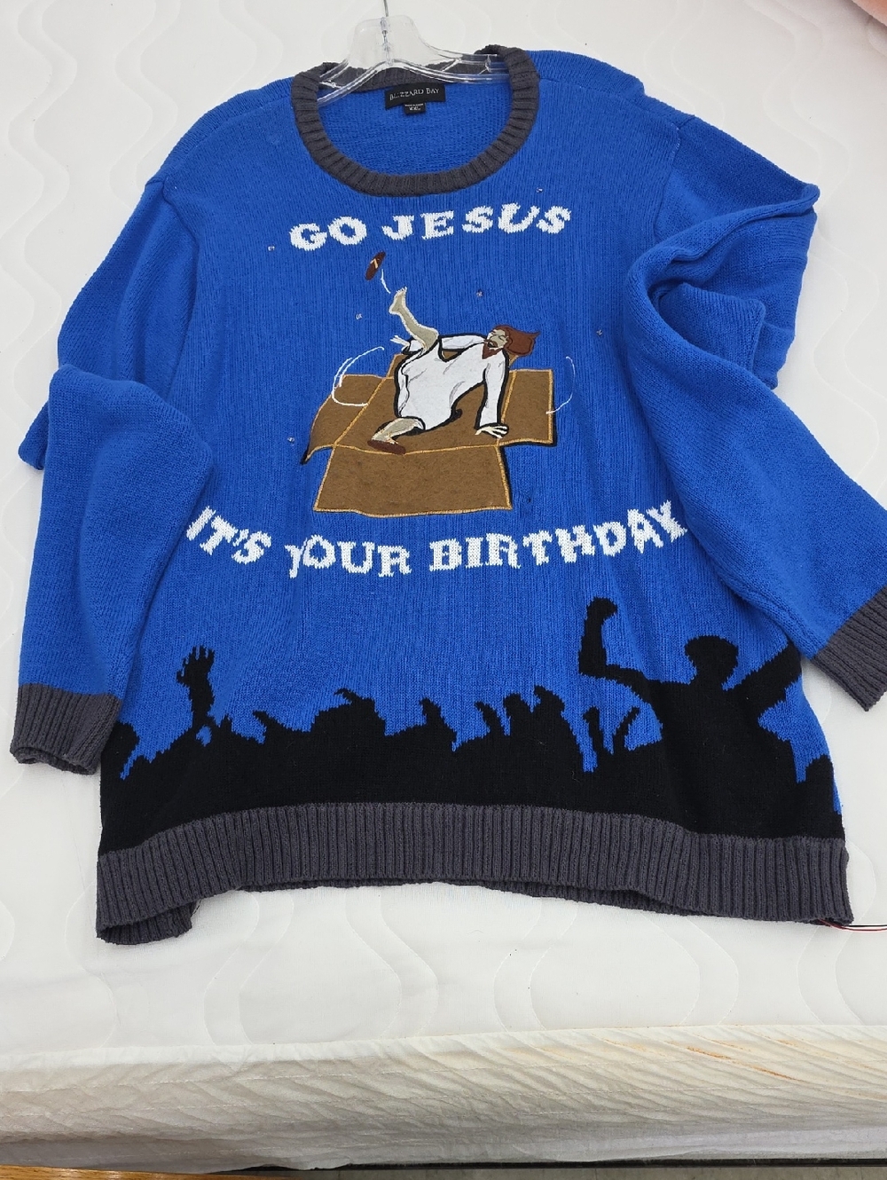 A New Day Blue Novelty 'Go Jesus It's Your Birthday' Crewneck Sweater